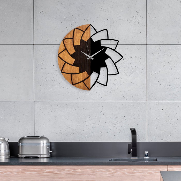 Wallity Reloj de pared decorativo de madera Nogal y Negro 56 cm